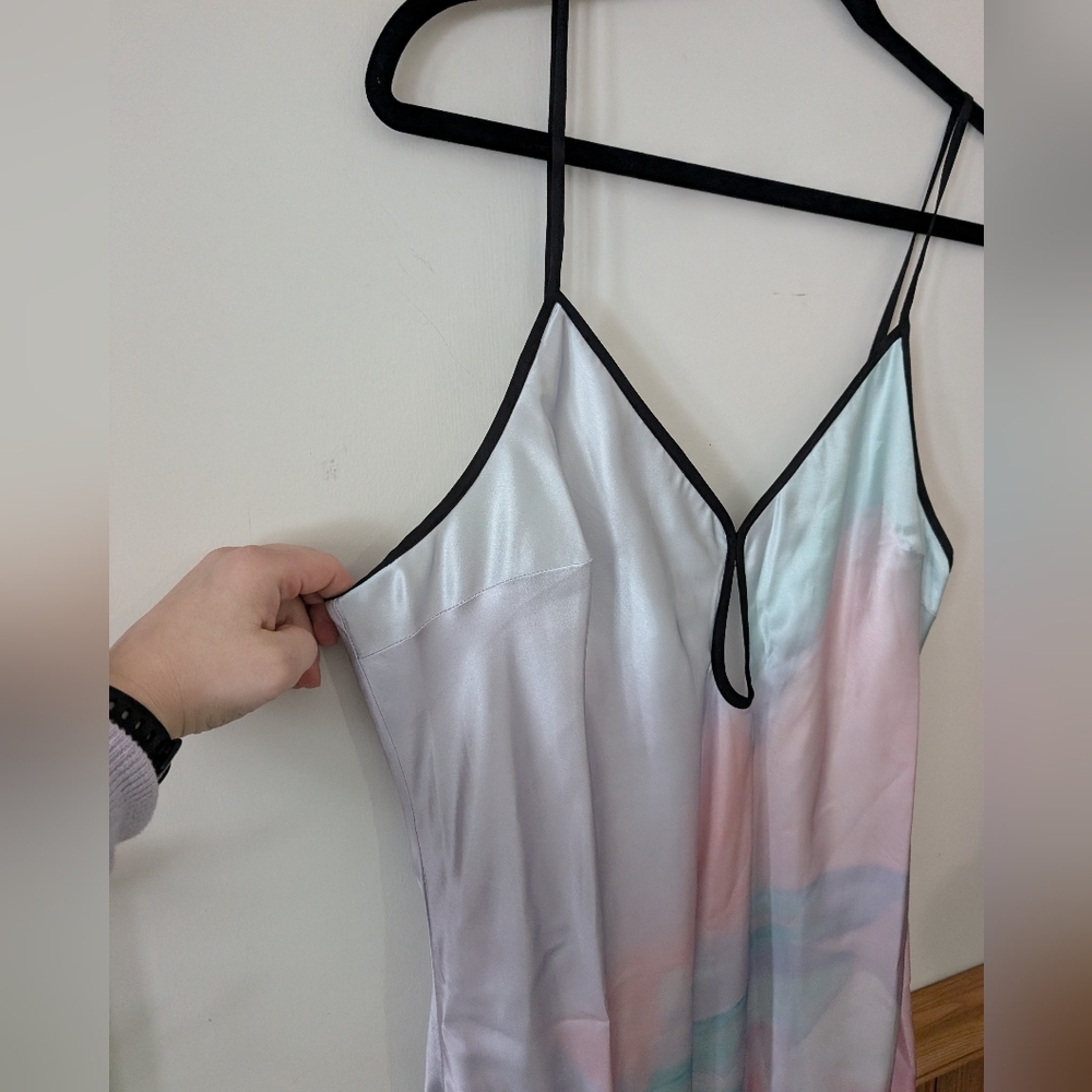 Anthropologie Geisha Designs‎ Printed Watercolor Satin Slip Dress Size Large - Picture 3 of 11